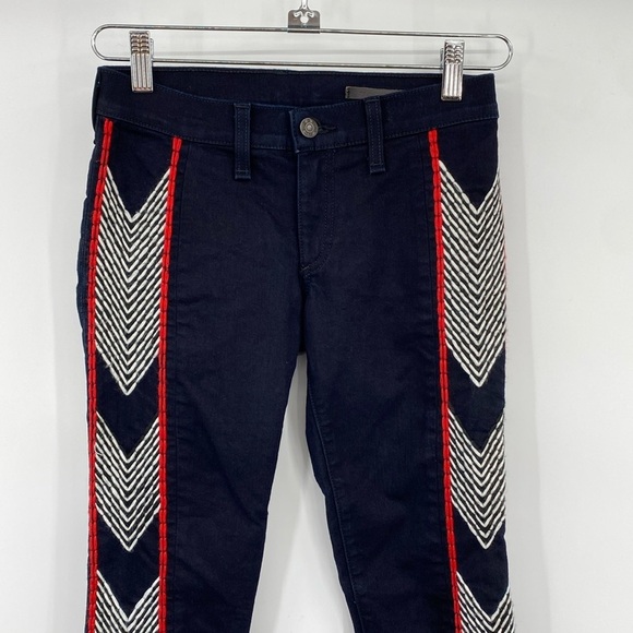 rag & bone Skinny Jeans Women sz 24 Midnight Blue Red Low Rise Embroidered Arrow - Picture 6 of 12